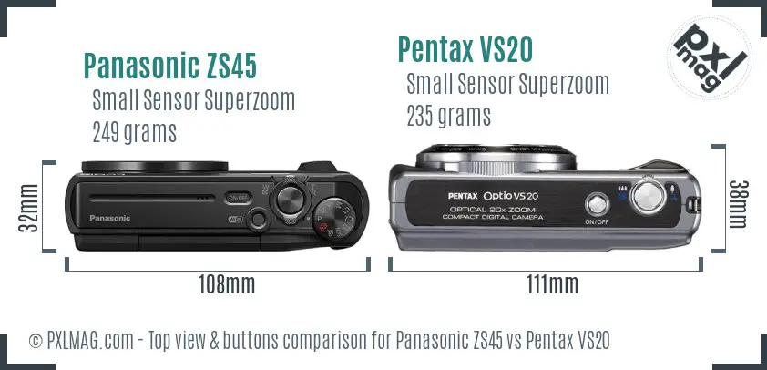 Panasonic ZS45 vs Pentax VS20 top view buttons comparison