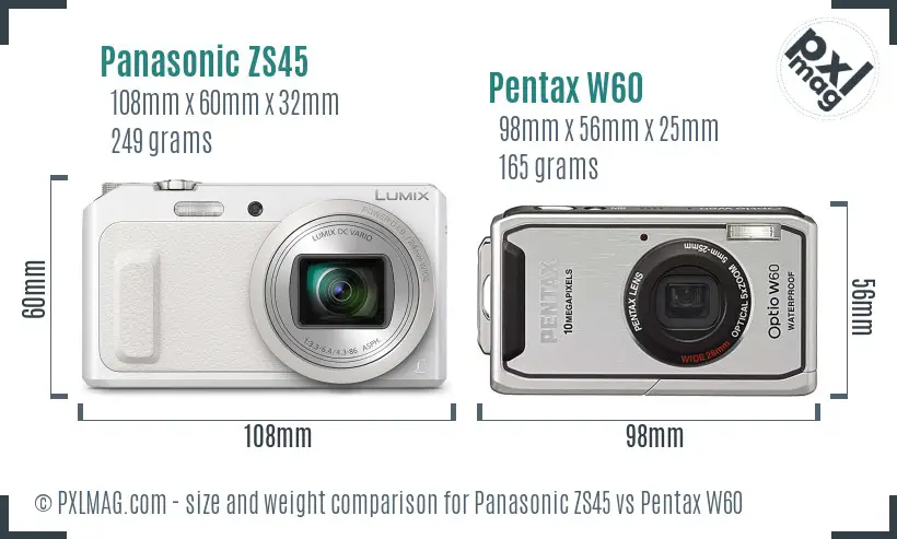 Panasonic ZS45 vs Pentax W60 size comparison