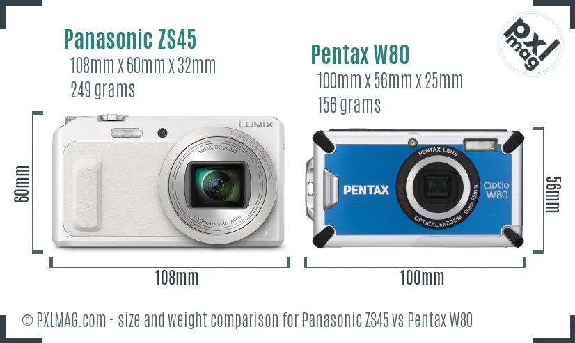 Panasonic ZS45 vs Pentax W80 size comparison