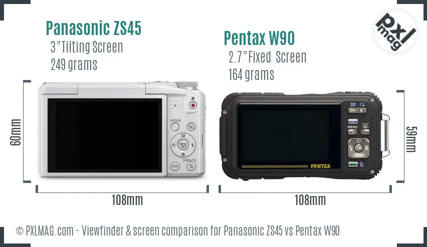 Panasonic ZS45 vs Pentax W90 Screen and Viewfinder comparison
