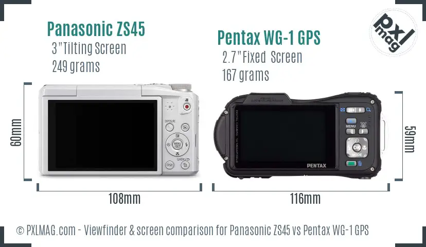 Panasonic ZS45 vs Pentax WG-1 GPS Screen and Viewfinder comparison
