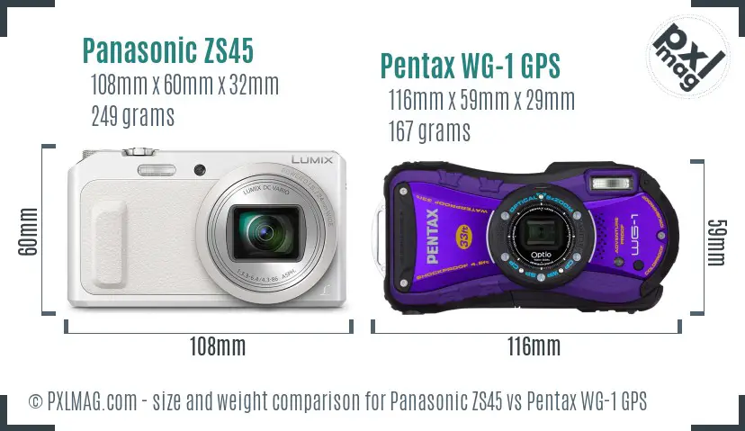 Panasonic ZS45 vs Pentax WG-1 GPS size comparison