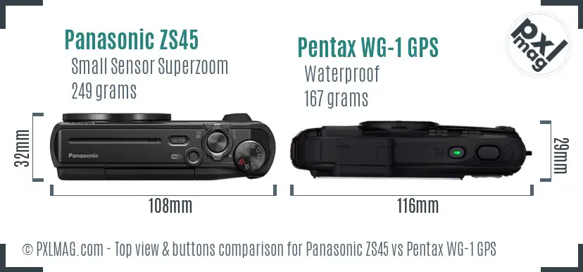 Panasonic ZS45 vs Pentax WG-1 GPS top view buttons comparison