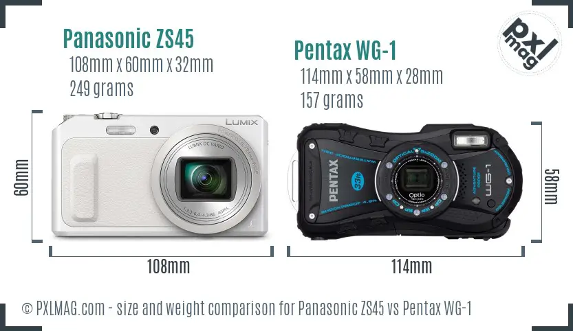 Panasonic ZS45 vs Pentax WG-1 size comparison