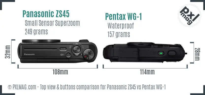 Panasonic ZS45 vs Pentax WG-1 top view buttons comparison