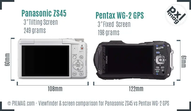 Panasonic ZS45 vs Pentax WG-2 GPS Screen and Viewfinder comparison