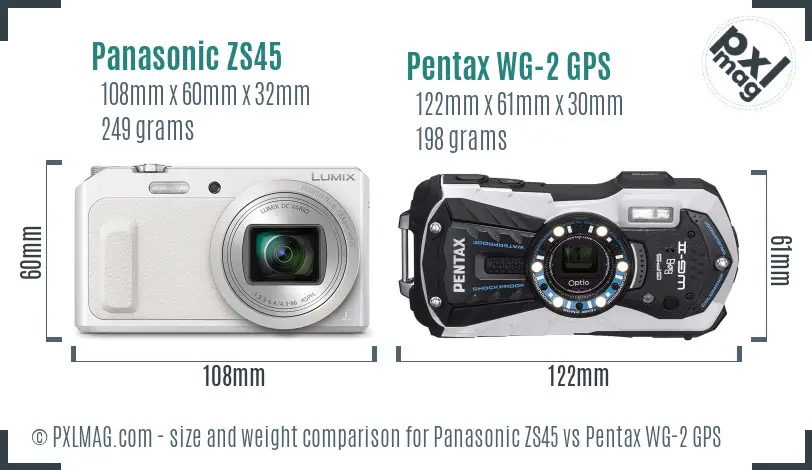Panasonic ZS45 vs Pentax WG-2 GPS size comparison