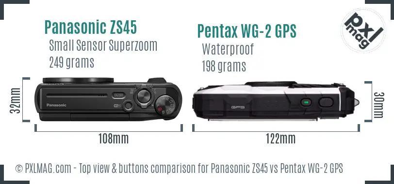 Panasonic ZS45 vs Pentax WG-2 GPS top view buttons comparison