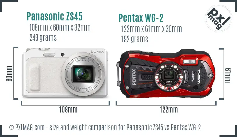 Panasonic ZS45 vs Pentax WG-2 size comparison