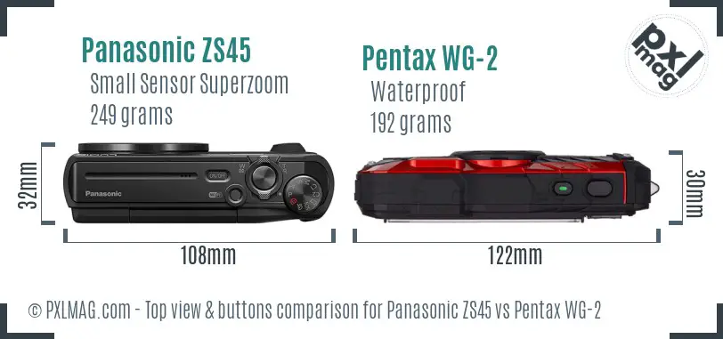 Panasonic ZS45 vs Pentax WG-2 top view buttons comparison