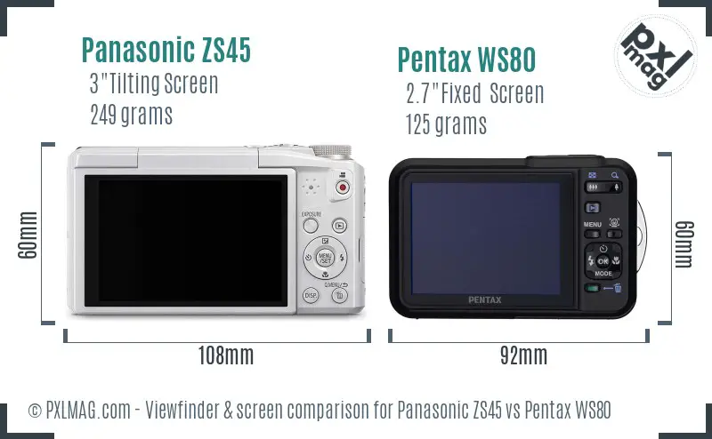 Panasonic ZS45 vs Pentax WS80 Screen and Viewfinder comparison