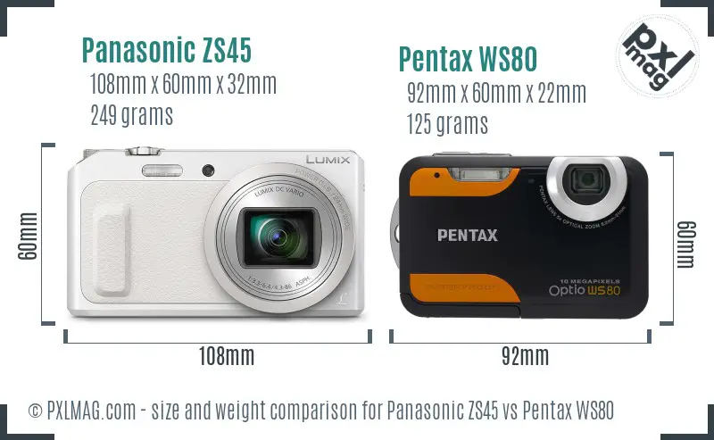 Panasonic ZS45 vs Pentax WS80 size comparison
