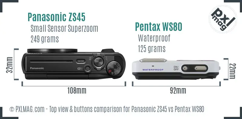 Panasonic ZS45 vs Pentax WS80 top view buttons comparison