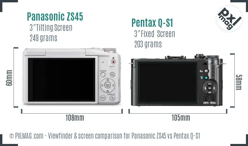 Panasonic ZS45 vs Pentax Q-S1 Screen and Viewfinder comparison