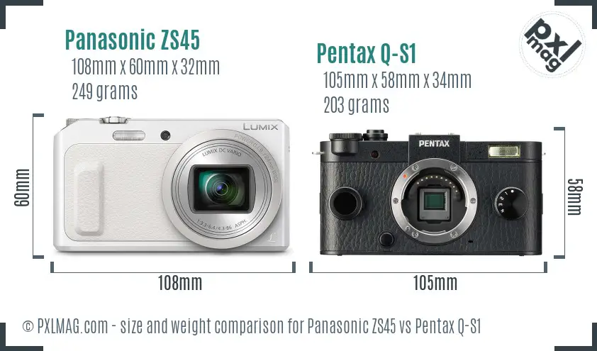 Panasonic ZS45 vs Pentax Q-S1 size comparison