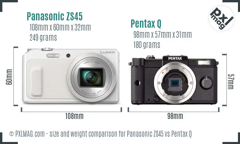 Panasonic ZS45 vs Pentax Q size comparison