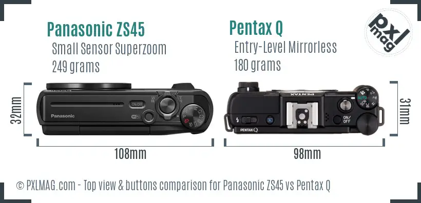 Panasonic ZS45 vs Pentax Q top view buttons comparison