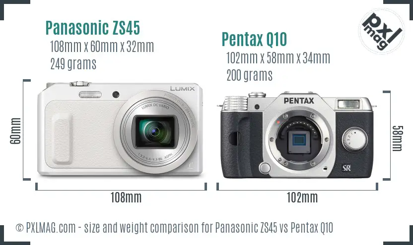 Panasonic ZS45 vs Pentax Q10 size comparison