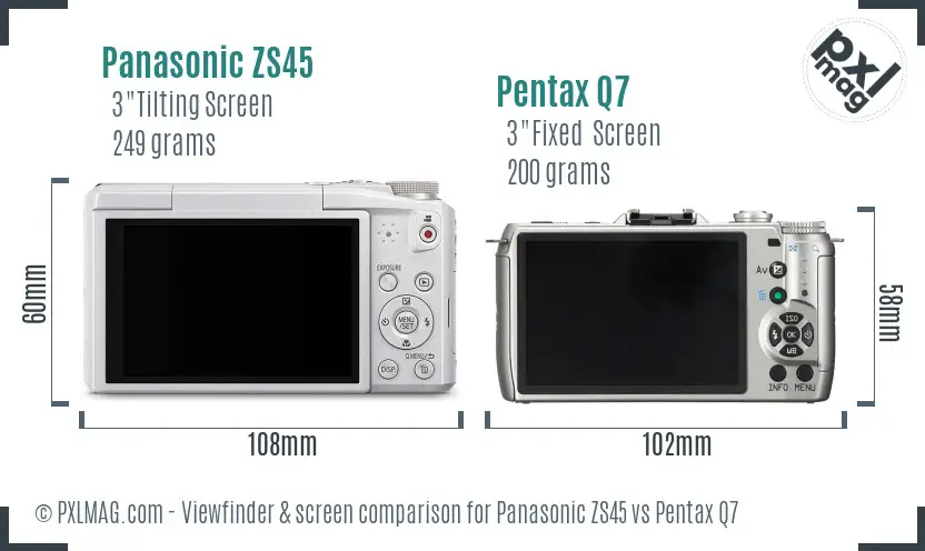 Panasonic ZS45 vs Pentax Q7 Screen and Viewfinder comparison