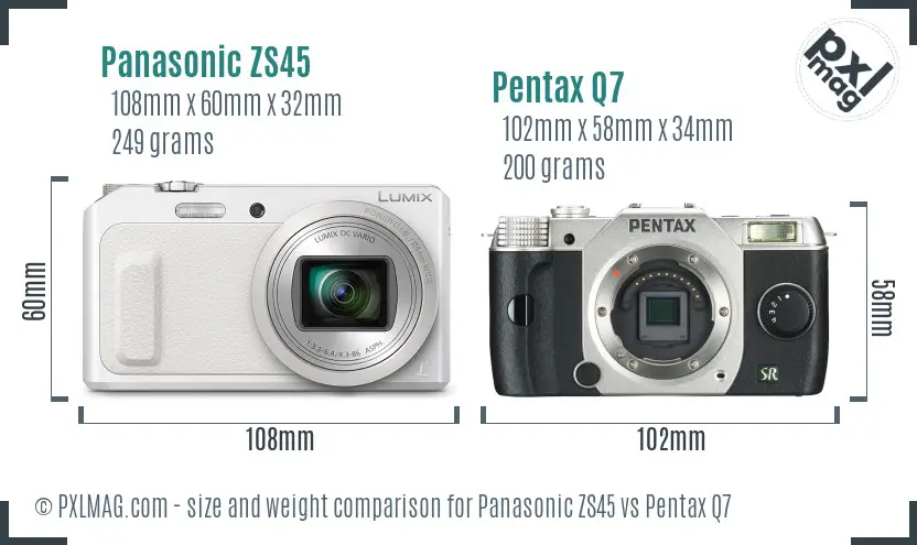 Panasonic ZS45 vs Pentax Q7 size comparison