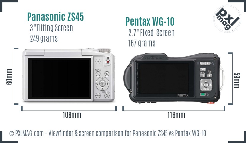 Panasonic ZS45 vs Pentax WG-10 Screen and Viewfinder comparison