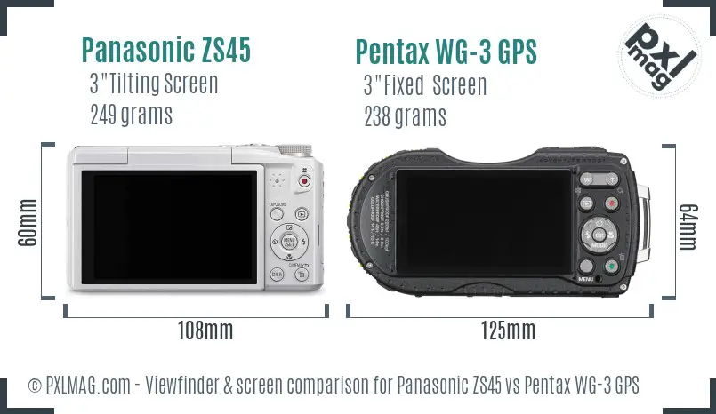 Panasonic ZS45 vs Pentax WG-3 GPS Screen and Viewfinder comparison