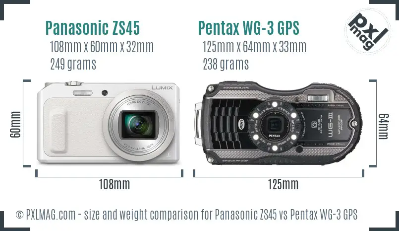 Panasonic ZS45 vs Pentax WG-3 GPS size comparison