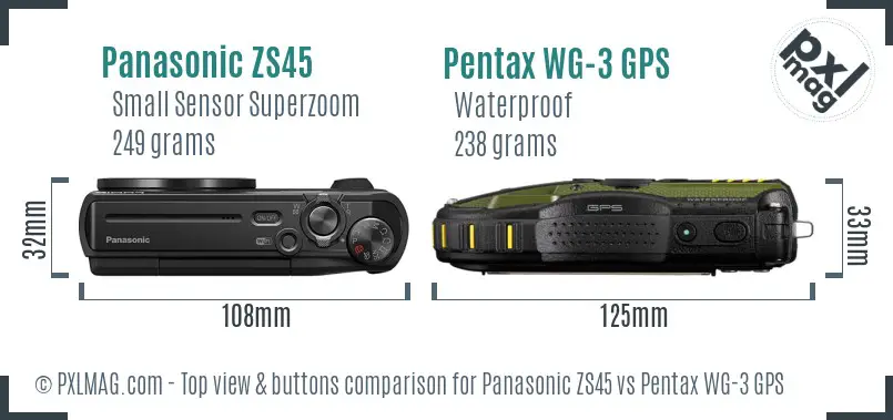 Panasonic ZS45 vs Pentax WG-3 GPS top view buttons comparison