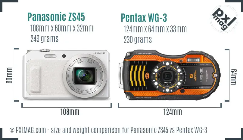 Panasonic ZS45 vs Pentax WG-3 size comparison