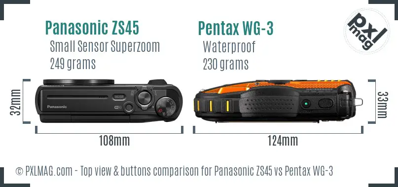 Panasonic ZS45 vs Pentax WG-3 top view buttons comparison