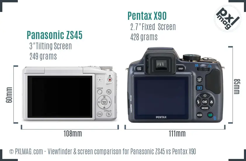 Panasonic ZS45 vs Pentax X90 Screen and Viewfinder comparison