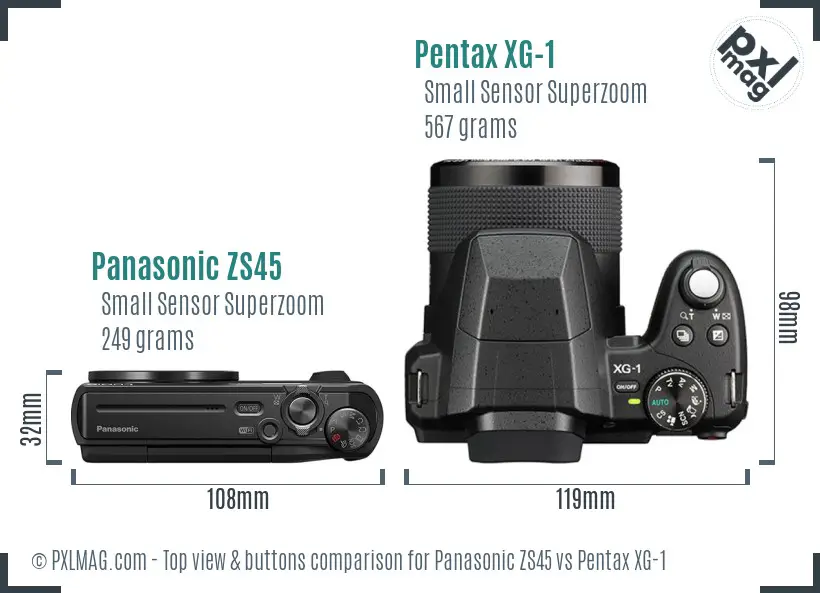 Panasonic ZS45 vs Pentax XG-1 top view buttons comparison