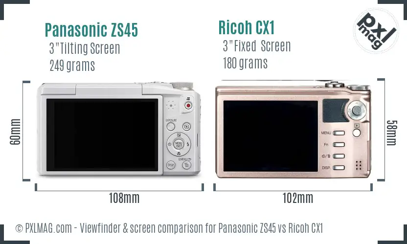 Panasonic ZS45 vs Ricoh CX1 Screen and Viewfinder comparison Panasonic ZS45 vs Ricoh CX1 Screen and Viewfinder comparison