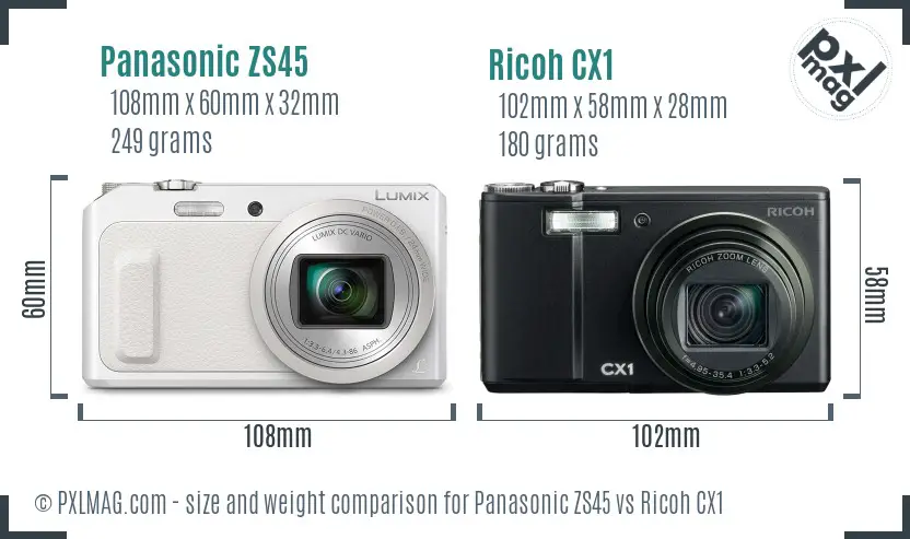 Panasonic ZS45 vs Ricoh CX1 size comparison Panasonic ZS45 vs Ricoh CX1 size comparison