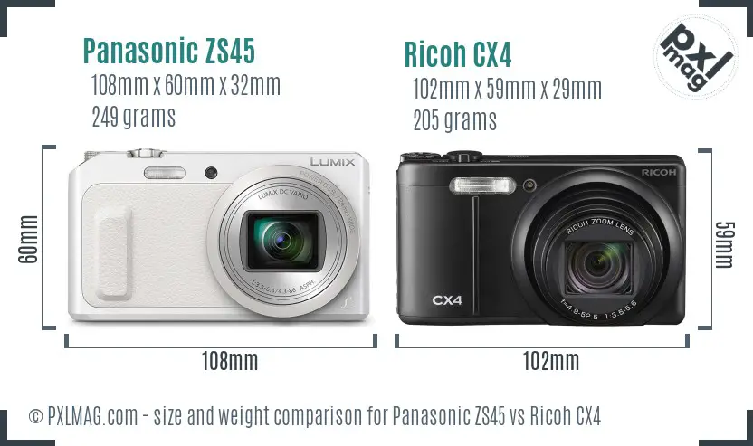 Panasonic ZS45 vs Ricoh CX4 size comparison
