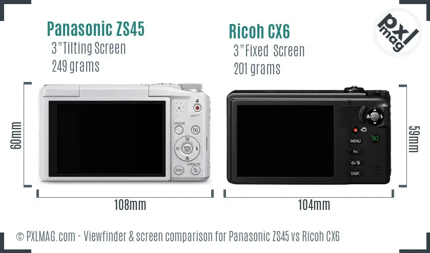 Panasonic ZS45 vs Ricoh CX6 Screen and Viewfinder comparison