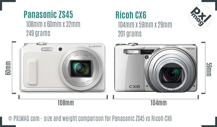 Panasonic ZS45 vs Ricoh CX6 size comparison