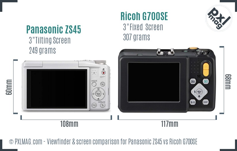 Panasonic ZS45 vs Ricoh G700SE Screen and Viewfinder comparison