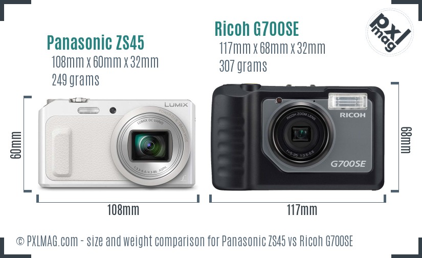 Panasonic ZS45 vs Ricoh G700SE size comparison Panasonic ZS45 vs Ricoh G700SE size comparison