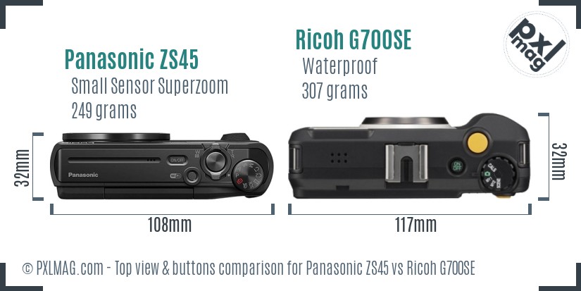 Panasonic ZS45 vs Ricoh G700SE top view buttons comparison