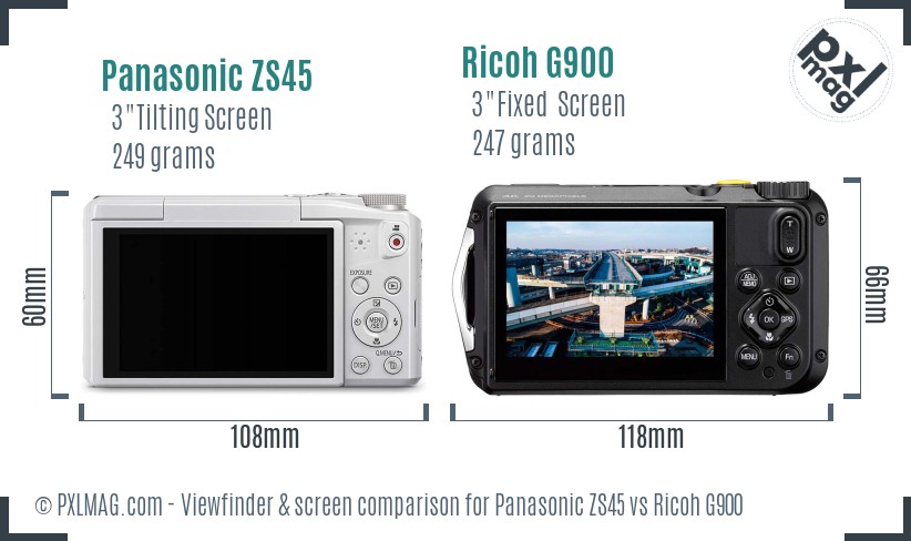 Panasonic ZS45 vs Ricoh G900 Screen and Viewfinder comparison