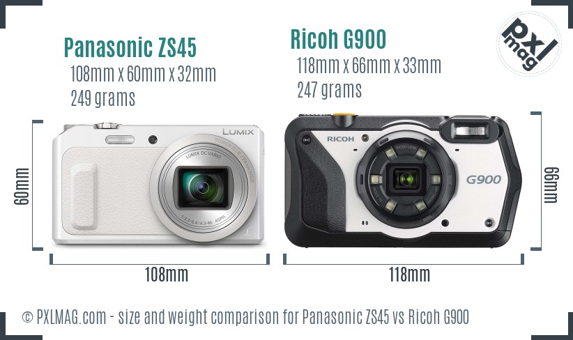 Panasonic ZS45 vs Ricoh G900 size comparison