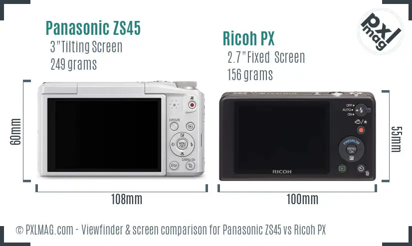 Panasonic ZS45 vs Ricoh PX Screen and Viewfinder comparison