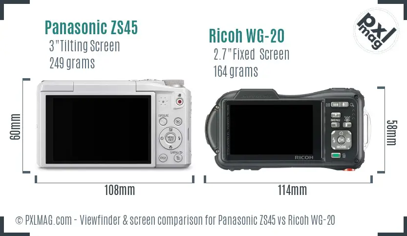 Panasonic ZS45 vs Ricoh WG-20 Screen and Viewfinder comparison