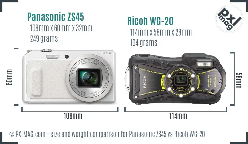 Panasonic ZS45 vs Ricoh WG-20 size comparison