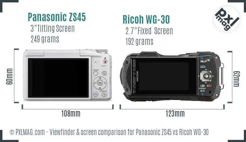 Panasonic ZS45 vs Ricoh WG-30 Screen and Viewfinder comparison