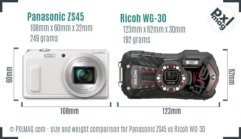 Panasonic ZS45 vs Ricoh WG-30 size comparison