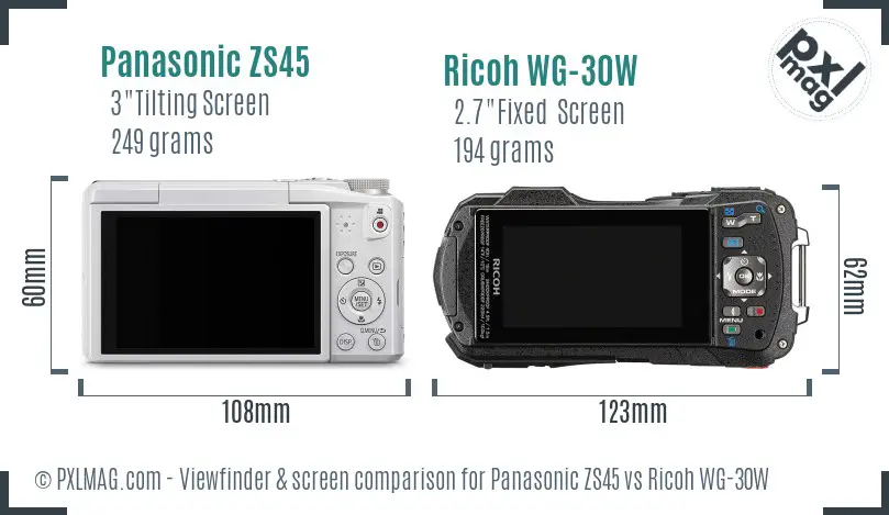 Panasonic ZS45 vs Ricoh WG-30W Screen and Viewfinder comparison