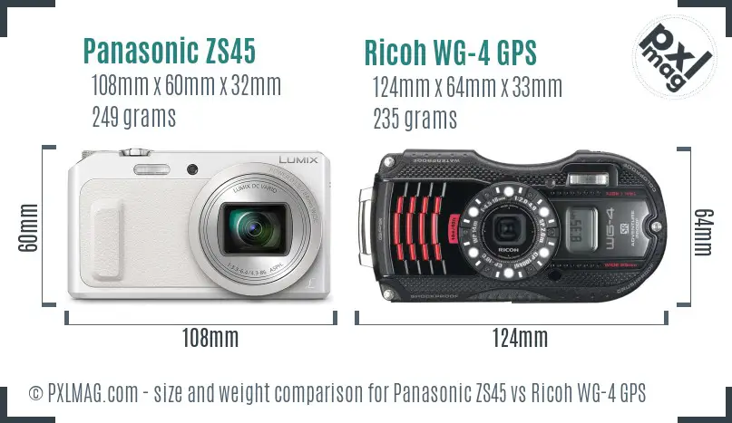 Panasonic ZS45 vs Ricoh WG-4 GPS size comparison