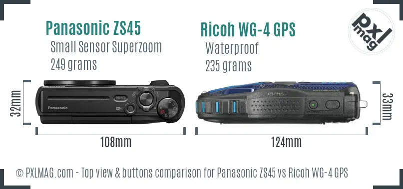 Panasonic ZS45 vs Ricoh WG-4 GPS top view buttons comparison